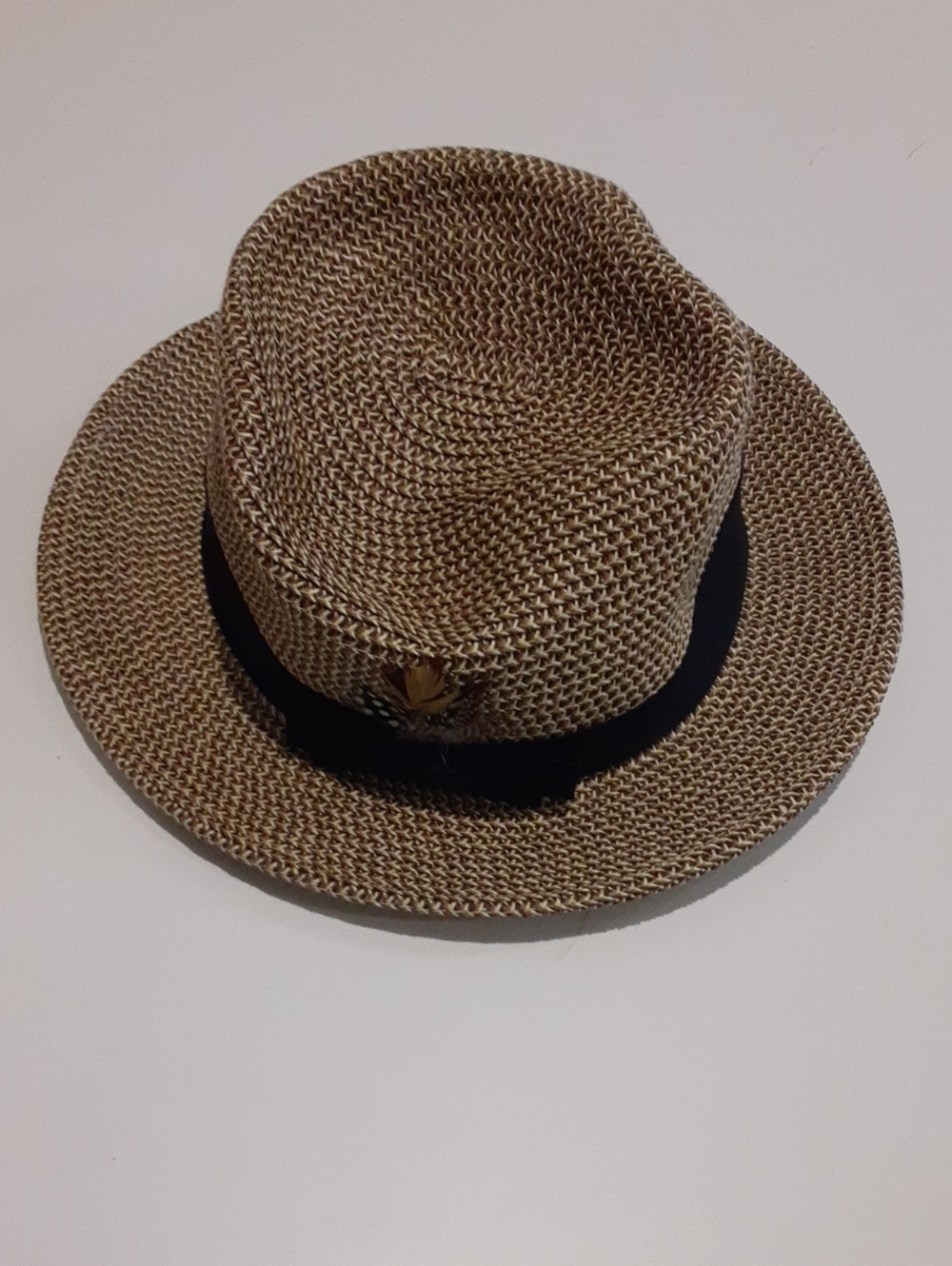 Nine West Tan Straw Fedora with Black Band